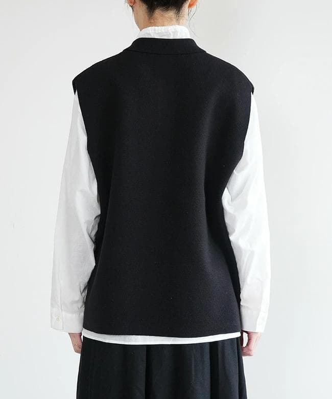 【新品タグ付】mizuiro ind ミズイロインド 襟付きワイドベスト 黒