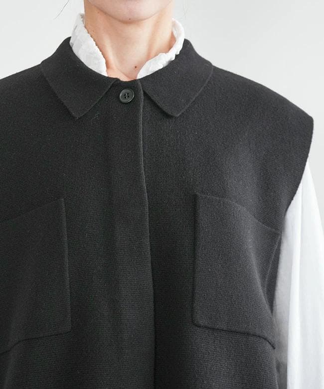 【新品タグ付】mizuiro ind ミズイロインド 襟付きワイドベスト 黒