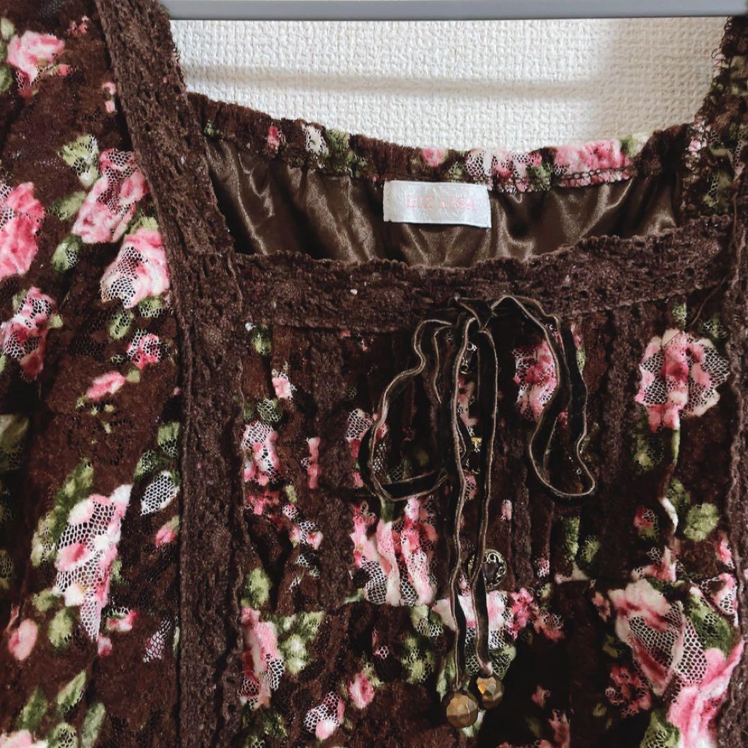 LIZLISA リズリサ 花柄 リボンレース チュニック 薔薇柄 平成はy2k