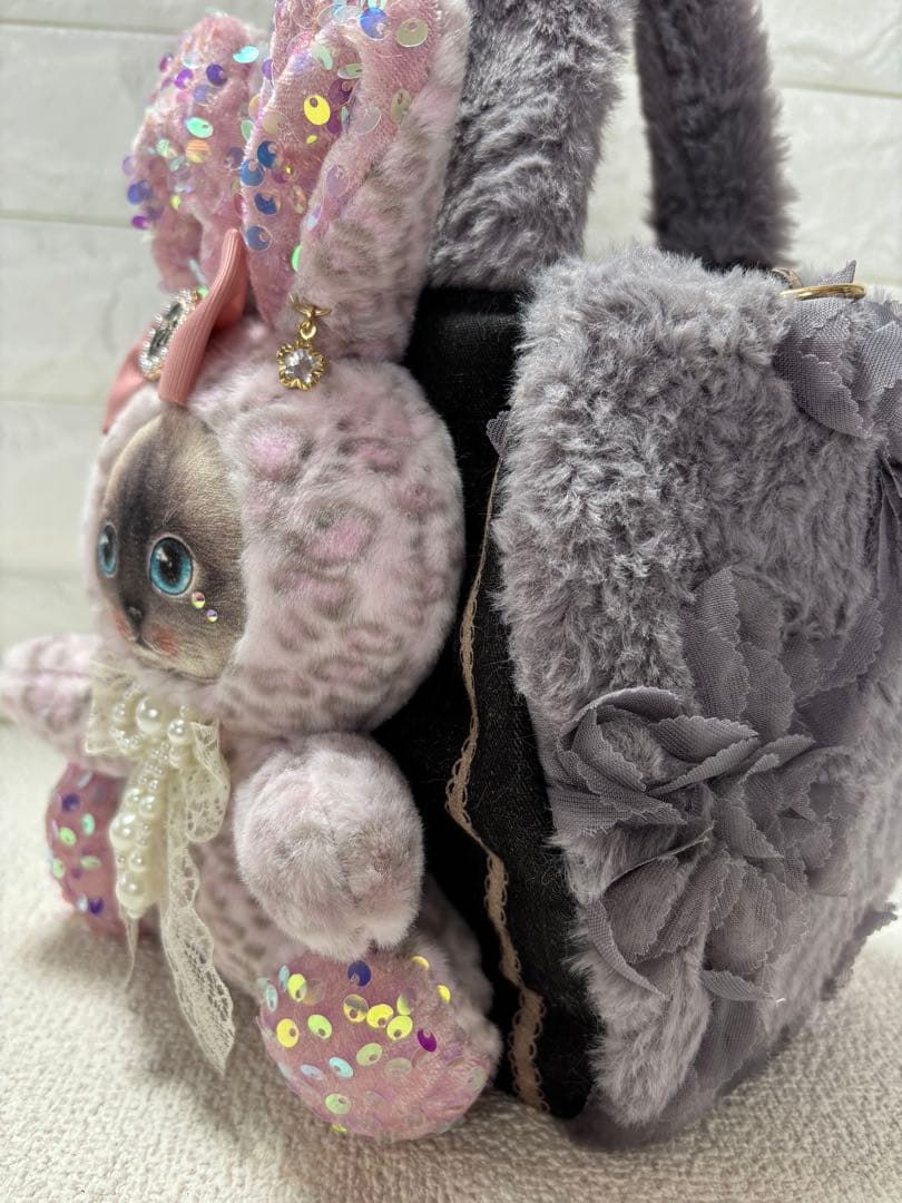 黒*こ様 コヤンイサムチョン　ファーバッグ　グレー　クラウディちゃん　ヒョウ柄う