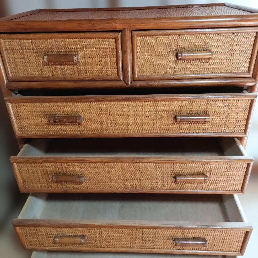 ラタン藤　大容量5段チェスト　ヴィンテージ