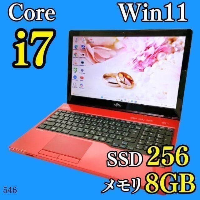 Corei7✨️Windows11/SSD/カメラ付き赤ノートパソコン/富士通