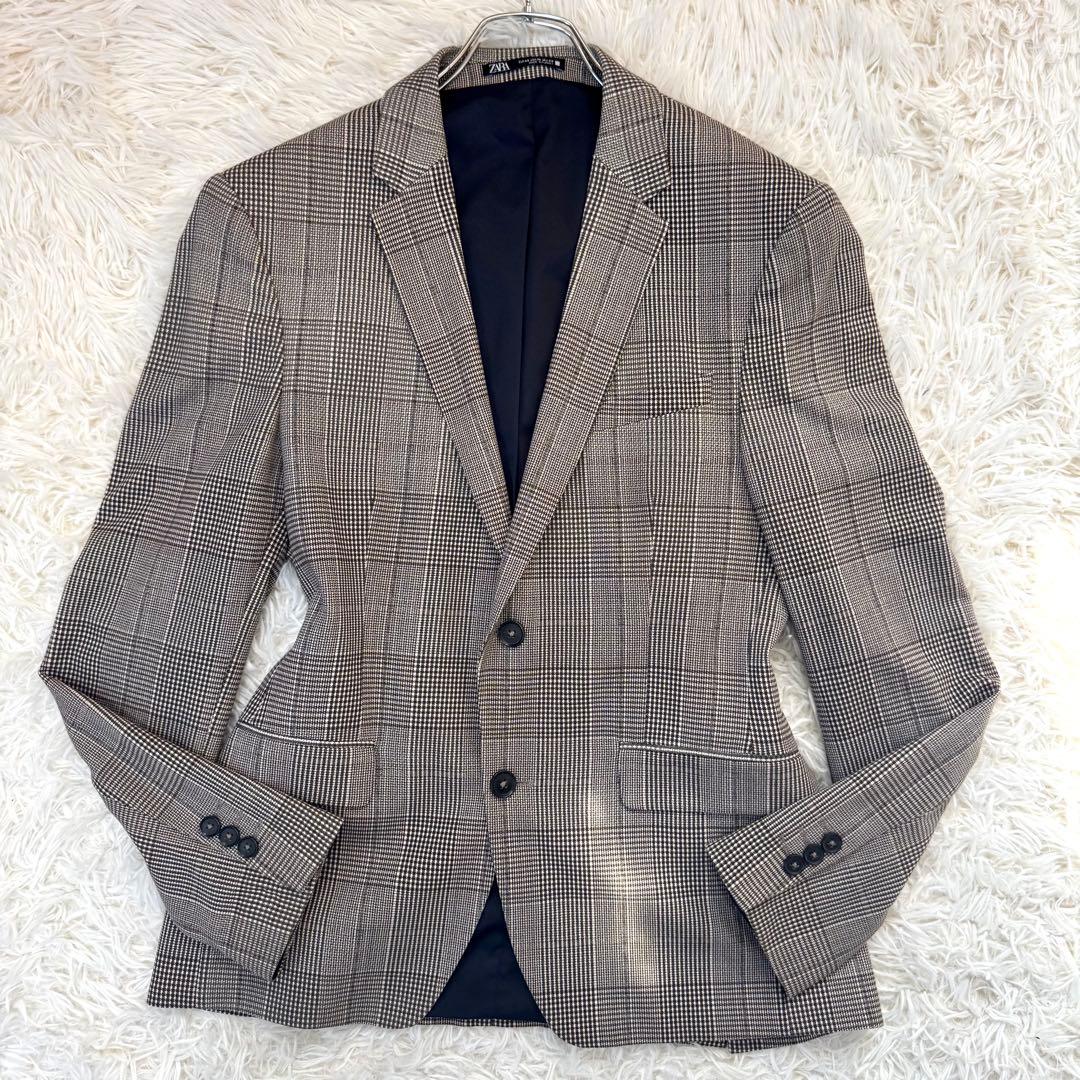 【美品】ZARA グレンチェック 4WAY ストレッチ スーツ 38 L