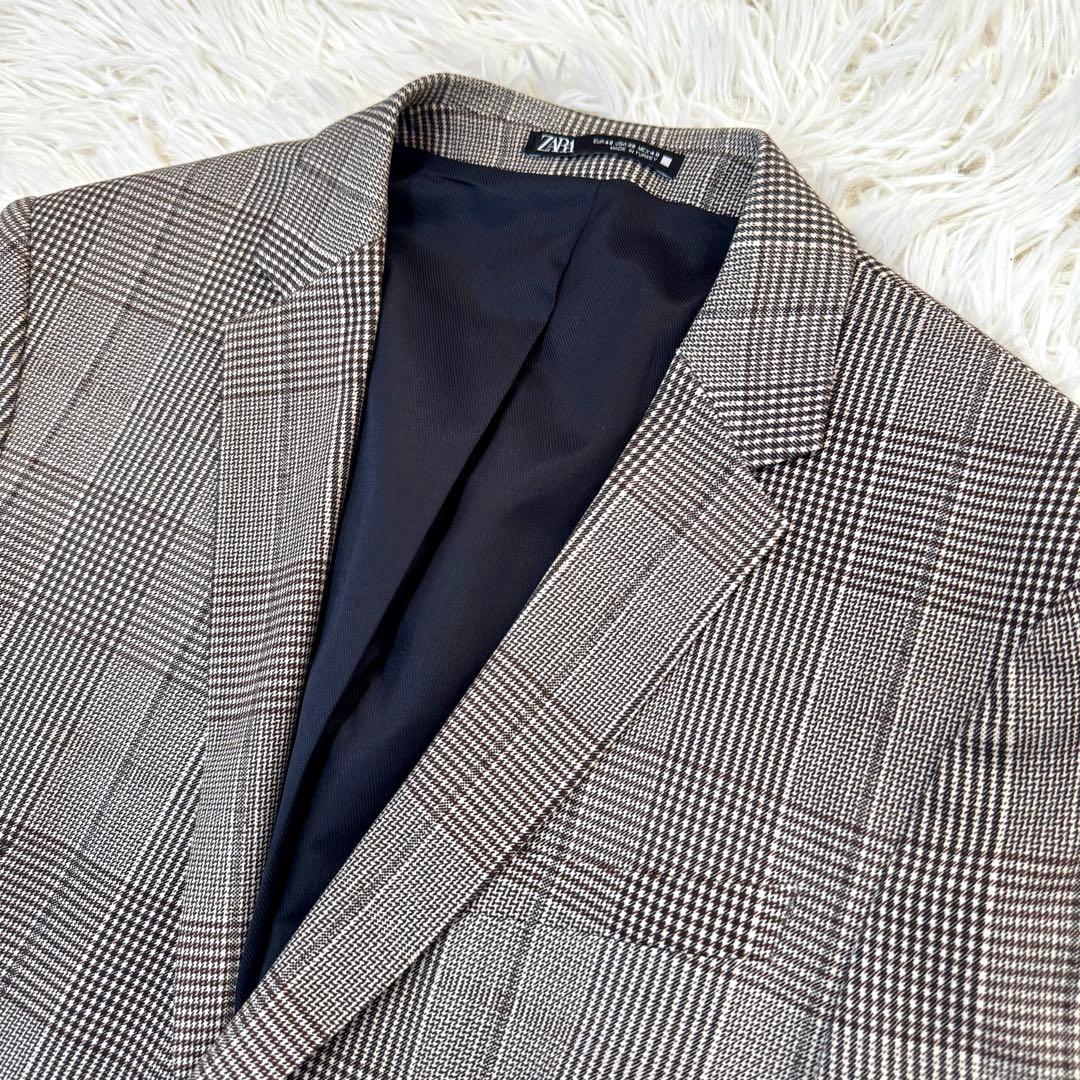 【美品】ZARA グレンチェック 4WAY ストレッチ スーツ 38 L