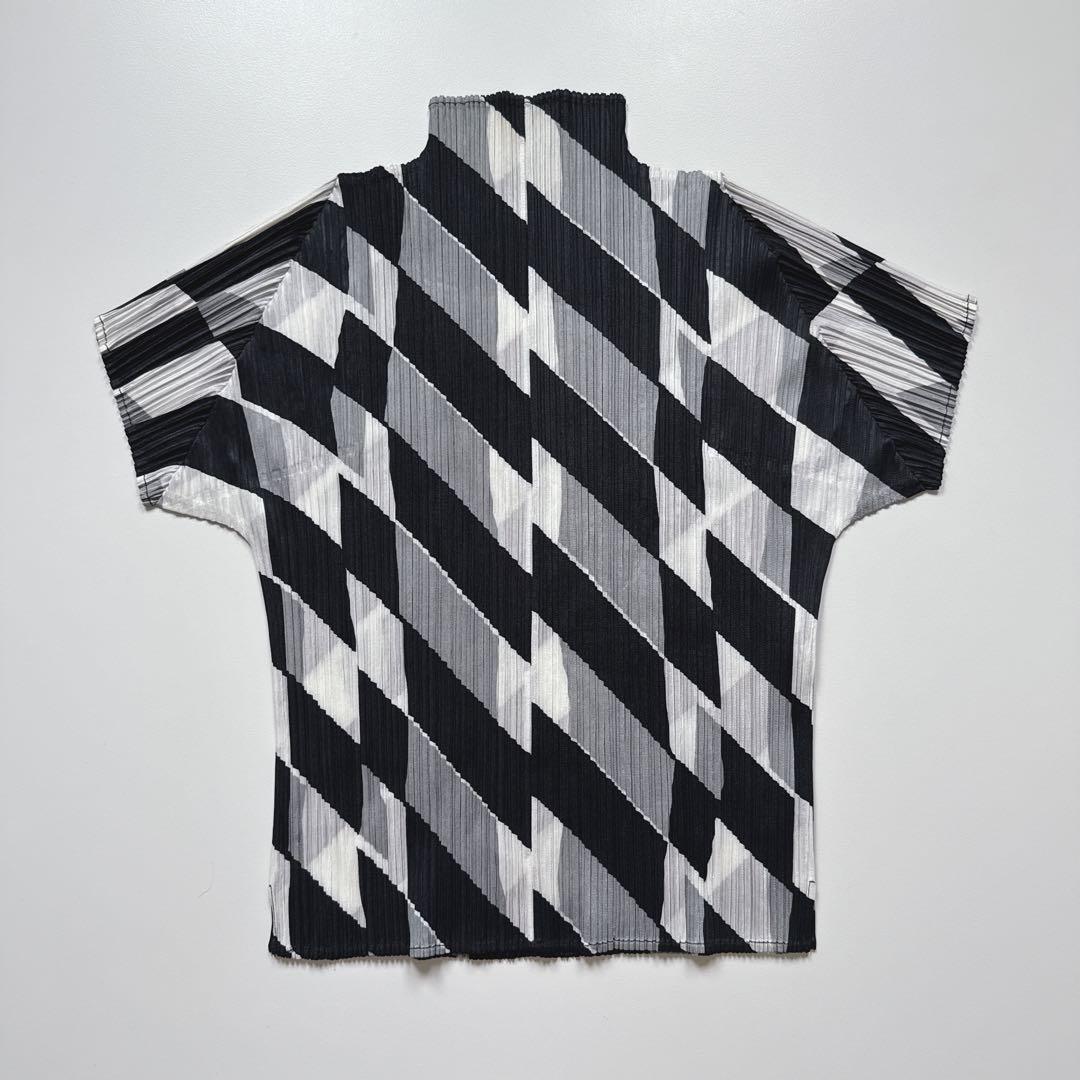 美品 プリーツプリーズ ブラウス プルオーバー 幾何学 モノトーン