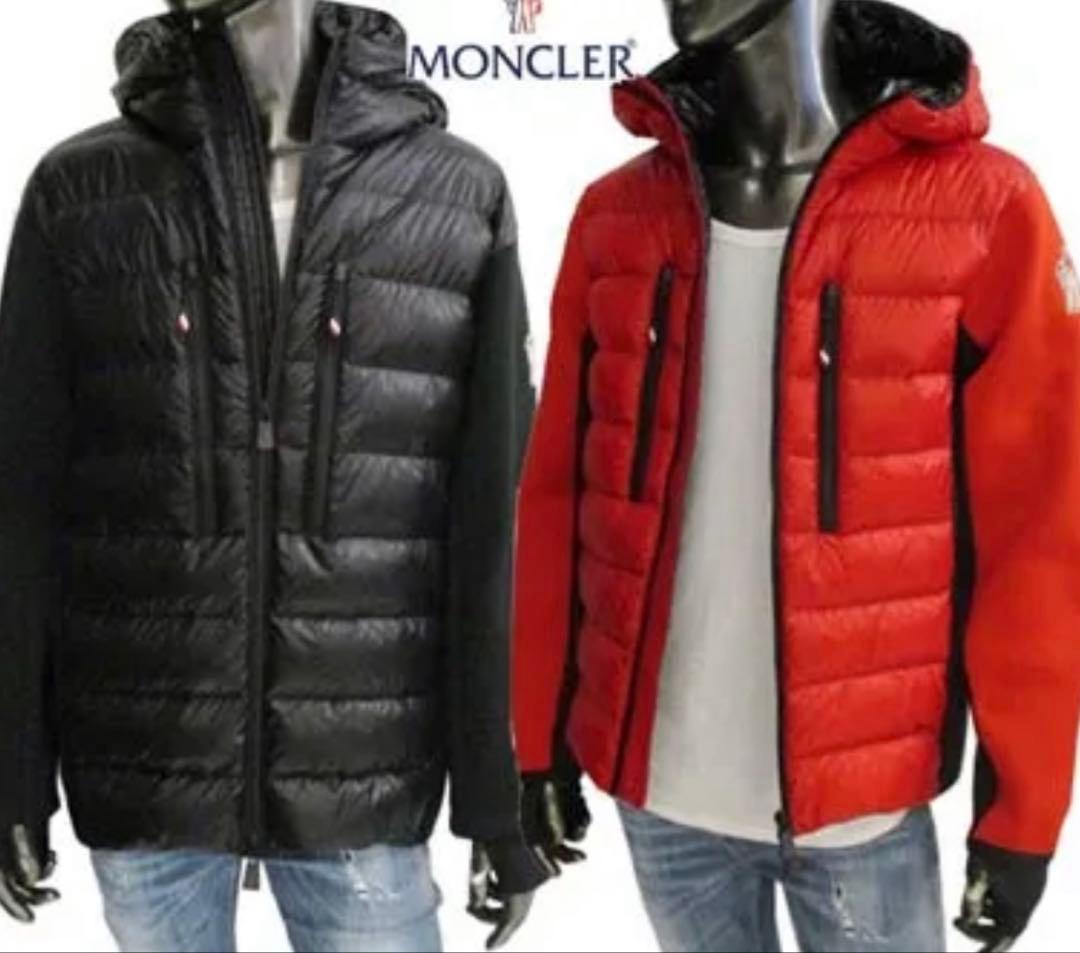 モンクレール ハイブリッド ダウンジャケット ニットダウン　赤黒
