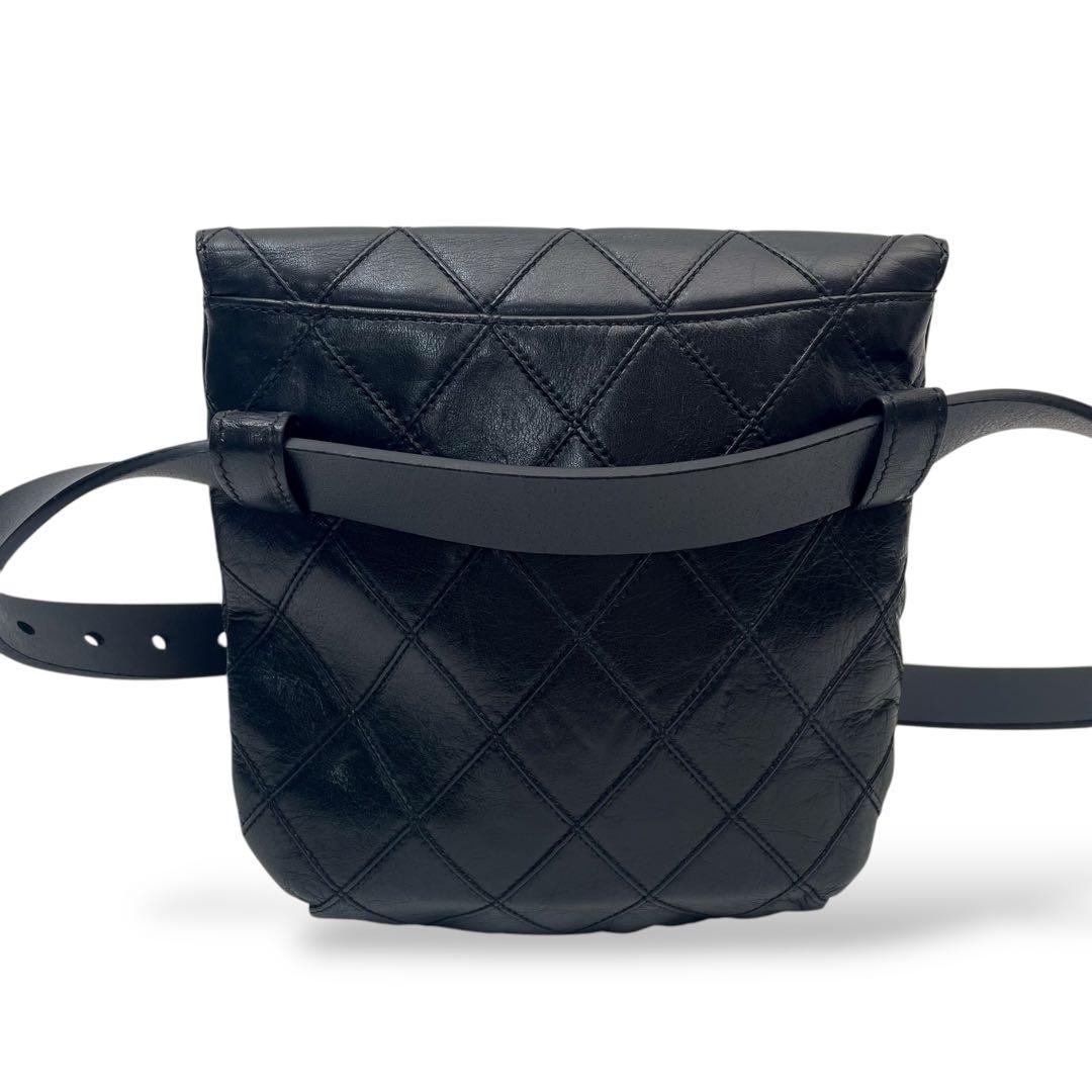 シャネル マトラッセ ビコローレ ラムスキン ウエストポーチ バッグ 黒色