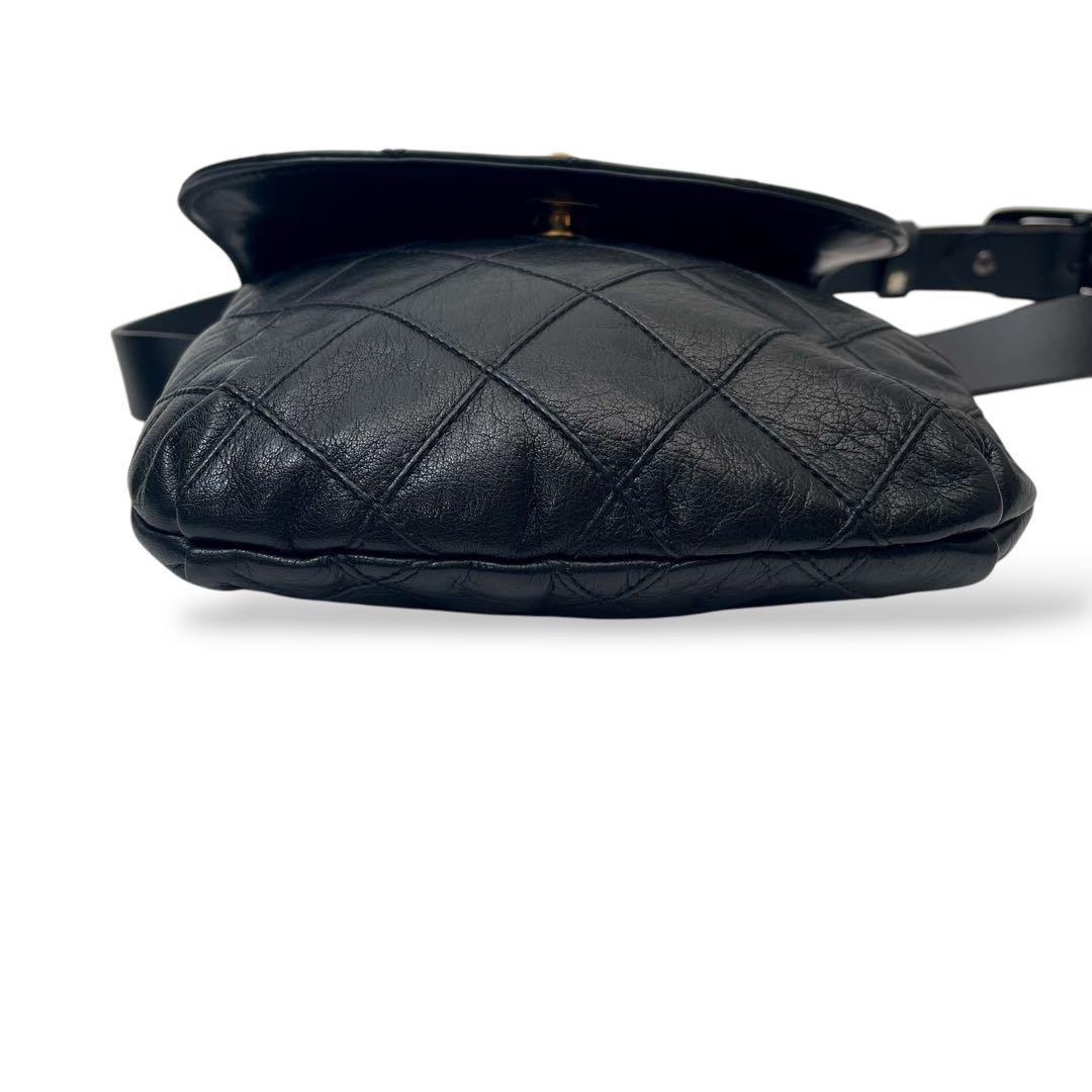 シャネル マトラッセ ビコローレ ラムスキン ウエストポーチ バッグ 黒色