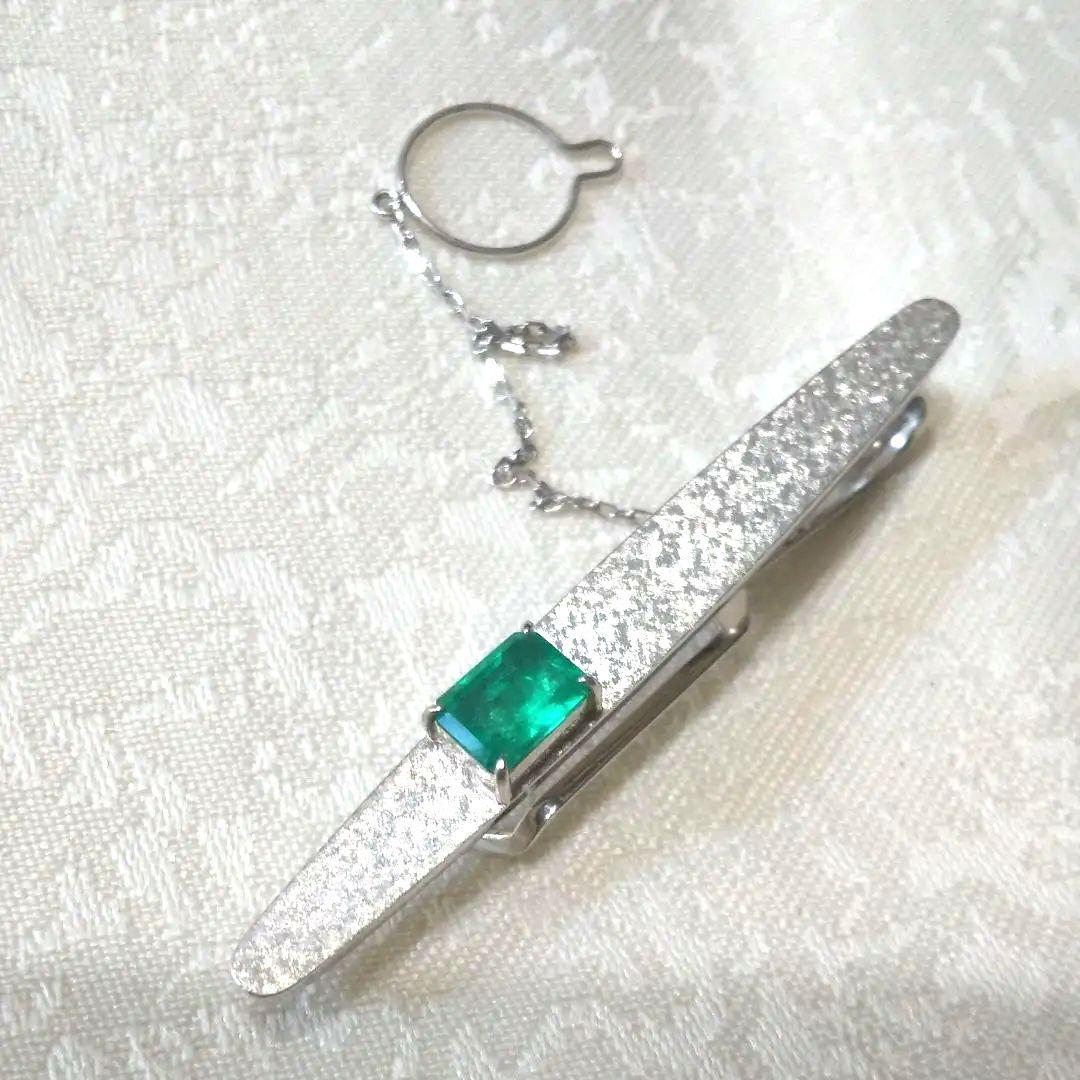 M*u様 エメラルド 0.78 K14 WGホワイトゴールド タイピン★3.8g