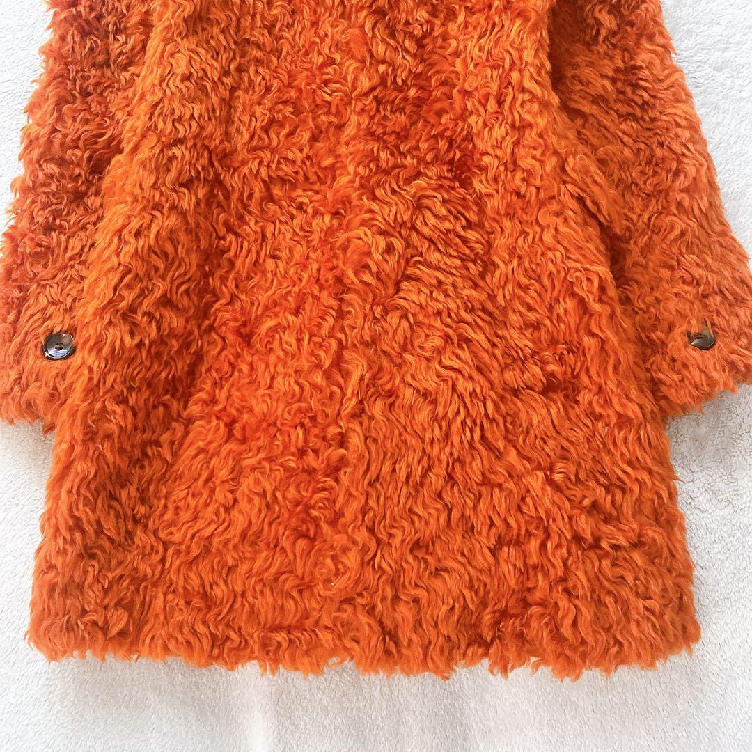 【PRIDE】新品　プライド　オレンジ　モヘア　ウェーブファー　カール　コート