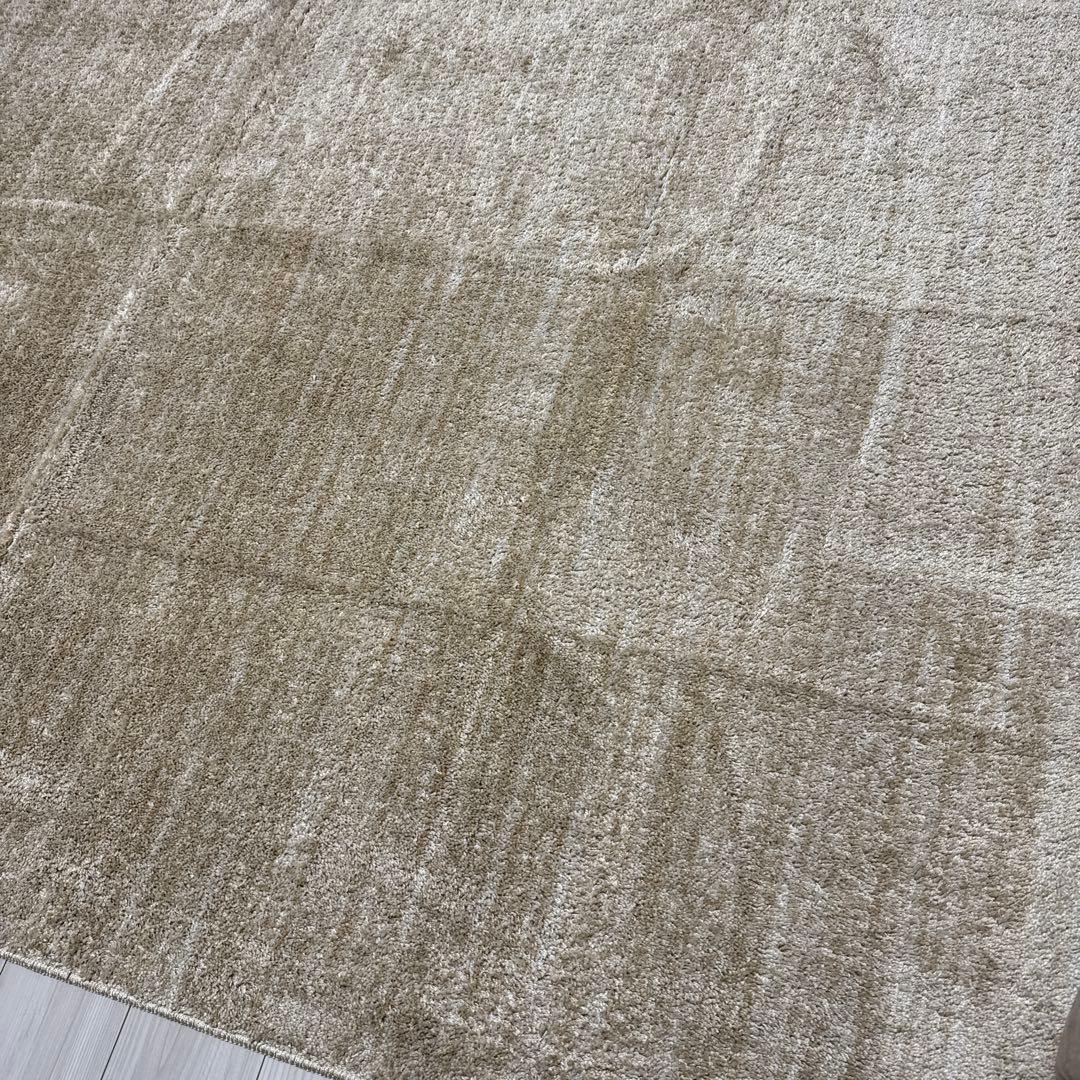 国産 洗えるミックスパイルラグ　約190×190cm ベージュ ラグ