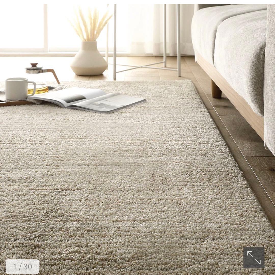 国産 洗えるミックスパイルラグ　約190×190cm ベージュ ラグ