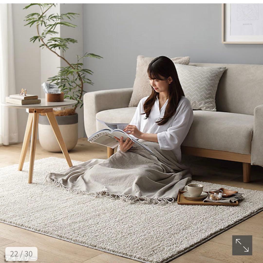 国産 洗えるミックスパイルラグ　約190×190cm ベージュ ラグ