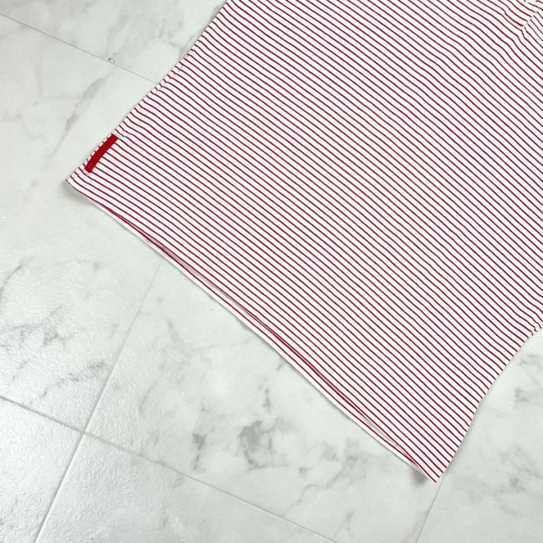 美品 PRADA ボーダー半袖ポロシャツ レッド サイズL*ED203