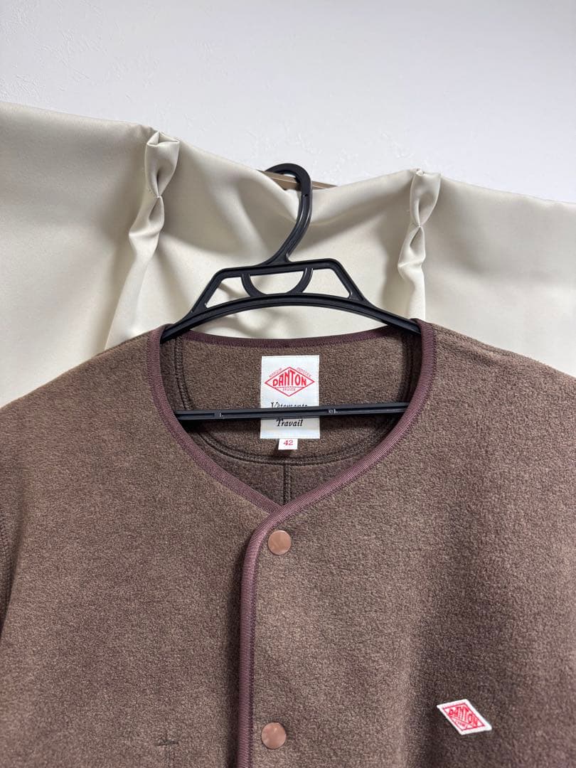 【美品】DANTON（ダントン） ノーカラーフリースジャケット　カーディガン