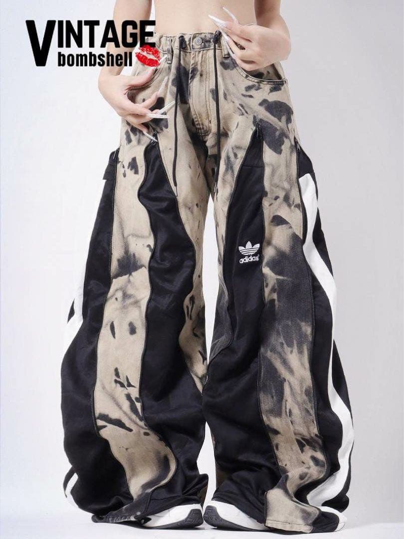 希少一点物！リメイクタイダイ柄 ワイドパンツ　再構築101286 adidas