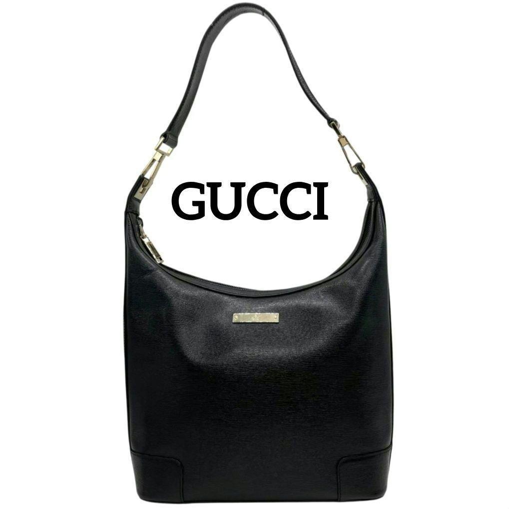 GUCCI グッチ☆ワンショルダーバッグ オールレザー ブラック プレート
