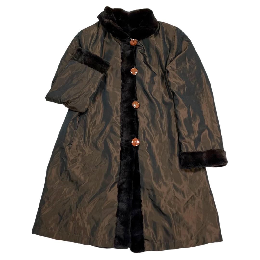 総丈97 フード付 ミンクシェアード リアルファーロングコート XL ブラック