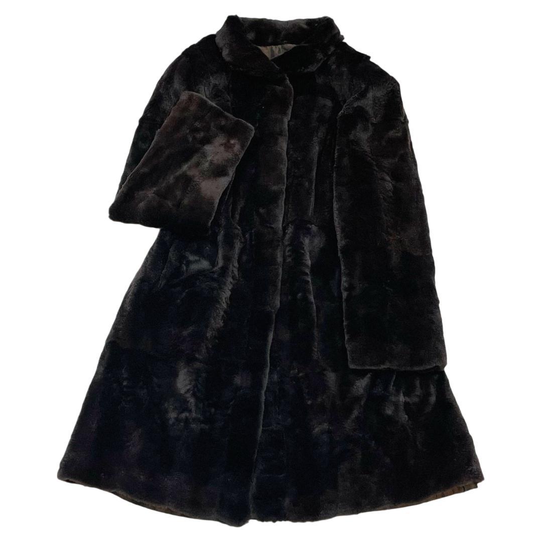 総丈97 フード付 ミンクシェアード リアルファーロングコート XL ブラック