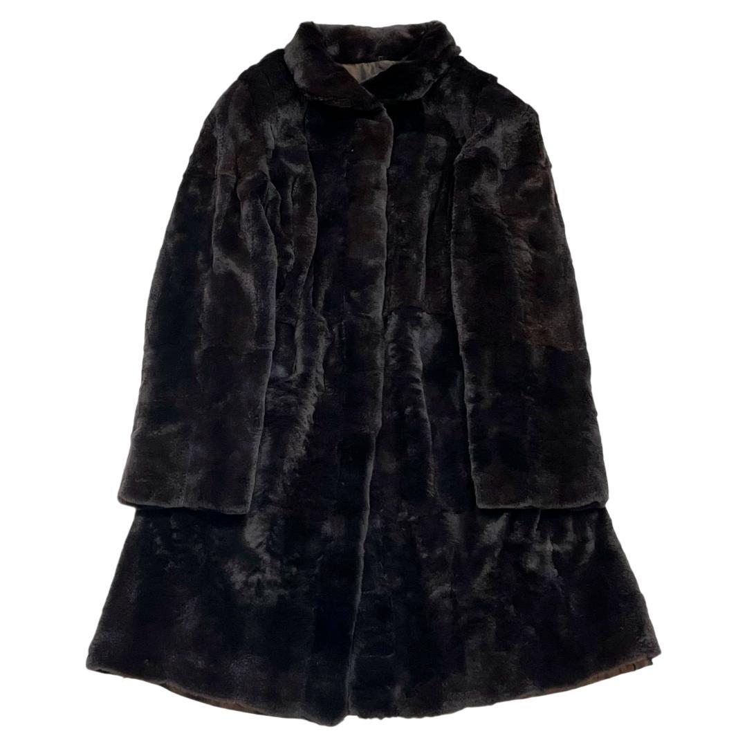 総丈97 フード付 ミンクシェアード リアルファーロングコート XL ブラック