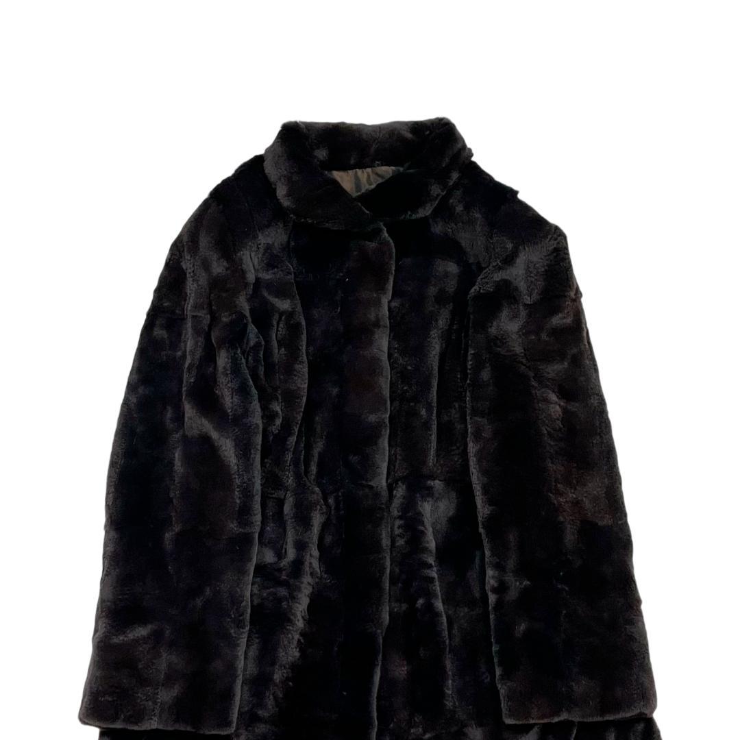 総丈97 フード付 ミンクシェアード リアルファーロングコート XL ブラック