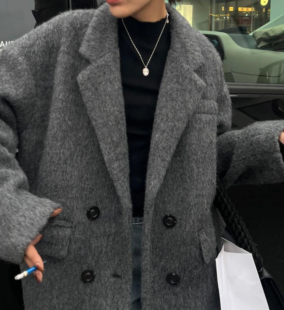 ミドル丈オーバーサイズシャギーコート♡チャコールグレー♡