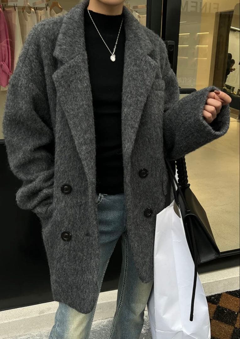 ミドル丈オーバーサイズシャギーコート♡チャコールグレー♡
