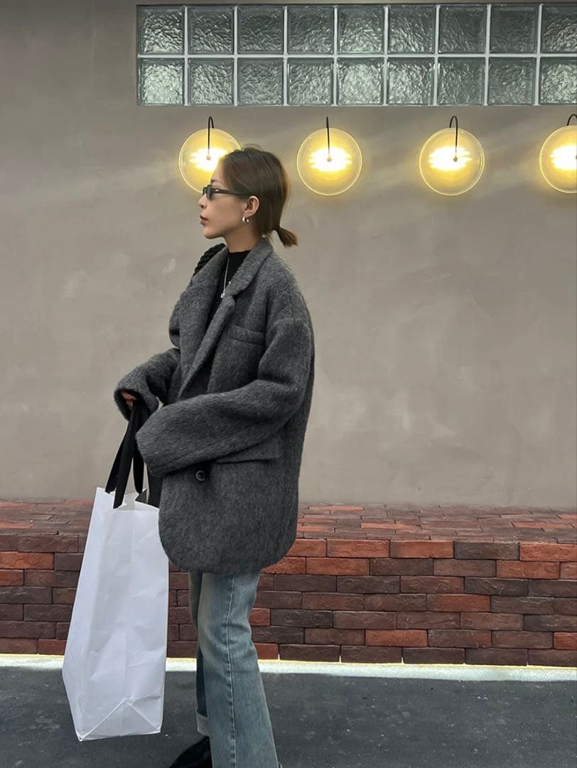 ミドル丈オーバーサイズシャギーコート♡チャコールグレー♡