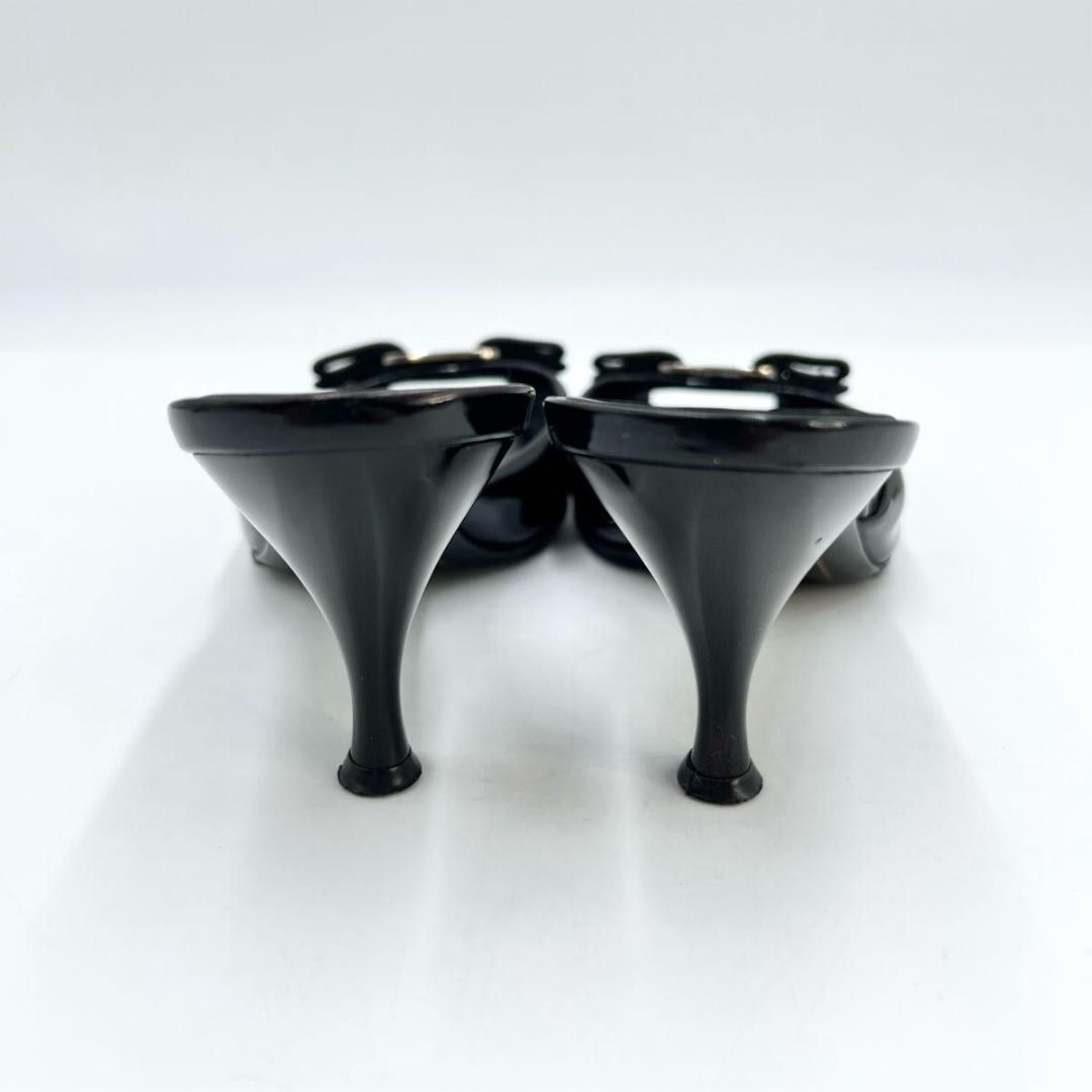 フェラガモ ミュール サンダル 黒エナメル リボン 6 1/2C 美品 23.5
