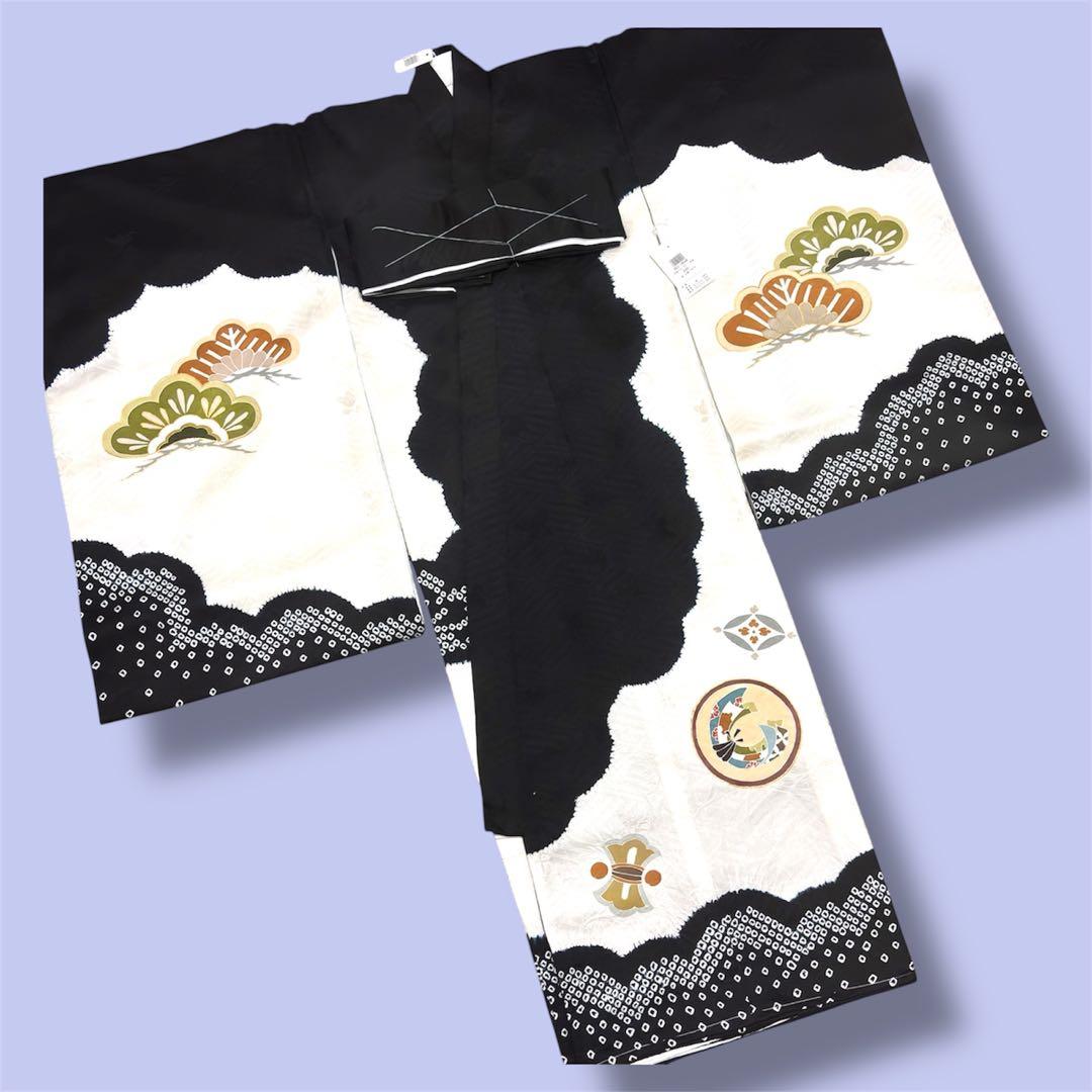 【新品】手書き京友禅 本絞り 金駒刺繍 お宮参り 産着 本金箔 長襦袢付 黒