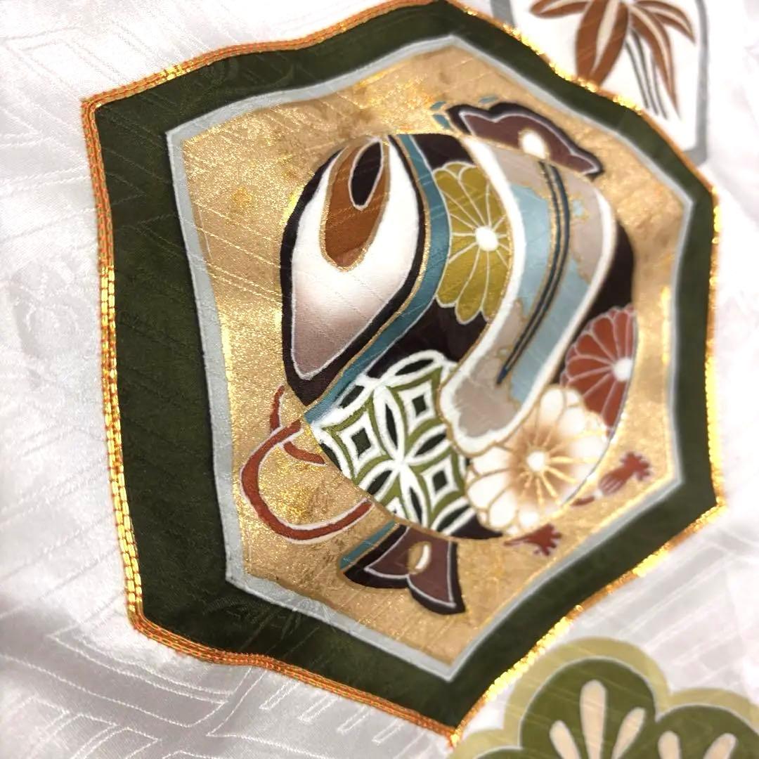 【新品】手書き京友禅 本絞り 金駒刺繍 お宮参り 産着 本金箔 長襦袢付 黒