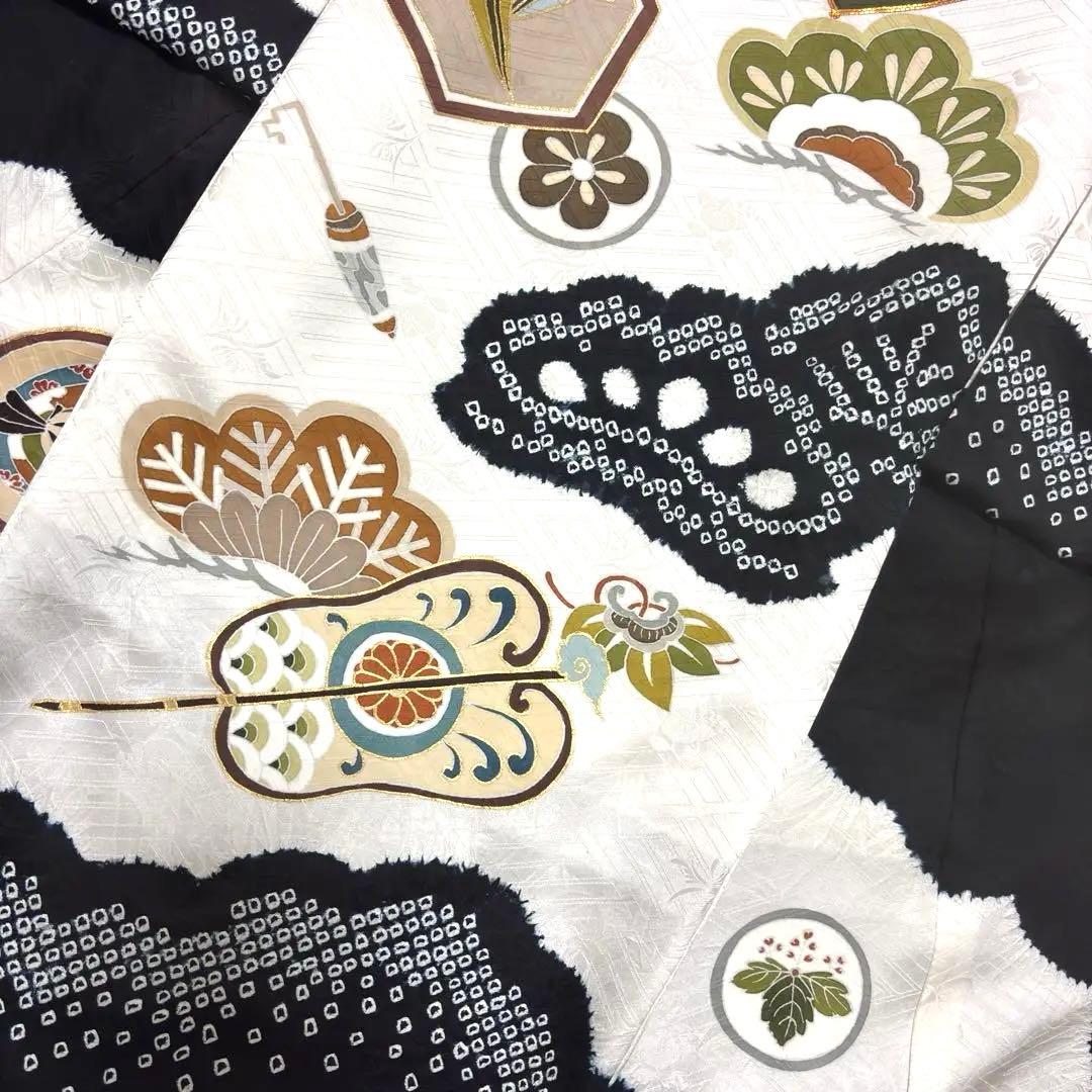 【新品】手書き京友禅 本絞り 金駒刺繍 お宮参り 産着 本金箔 長襦袢付 黒