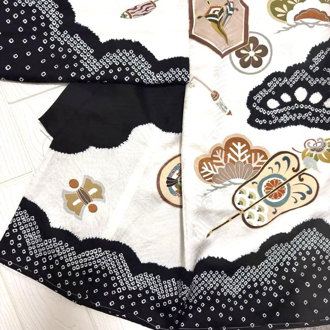 【新品】手書き京友禅 本絞り 金駒刺繍 お宮参り 産着 本金箔 長襦袢付 黒