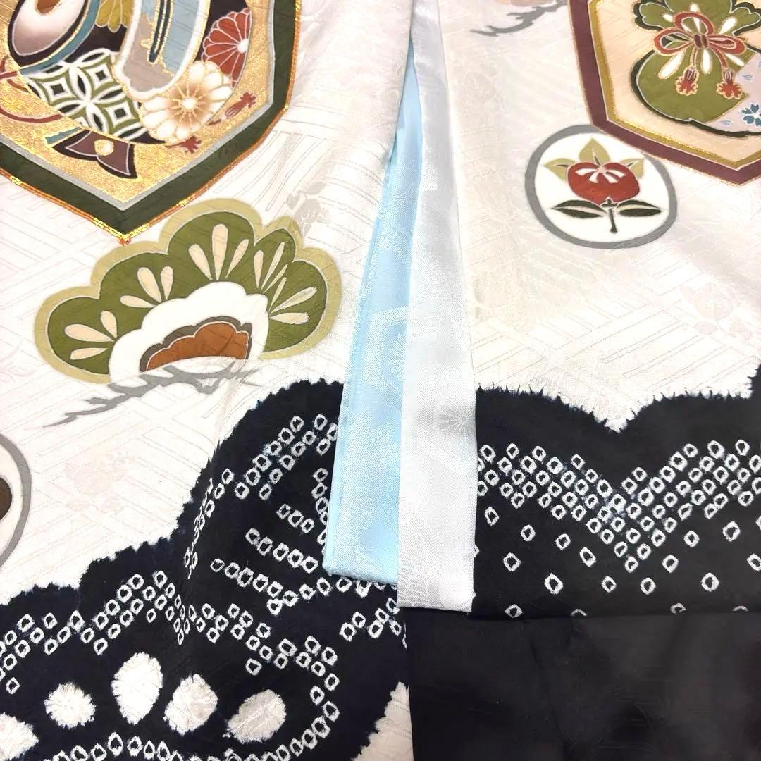 【新品】手書き京友禅 本絞り 金駒刺繍 お宮参り 産着 本金箔 長襦袢付 黒