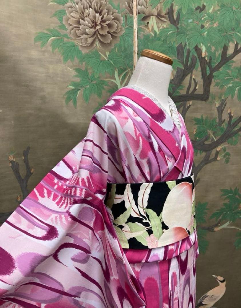 新品未使用　ぼかし モダン単衣　浴衣　セオアルファブランド撫松庵　絞り綿帯付き