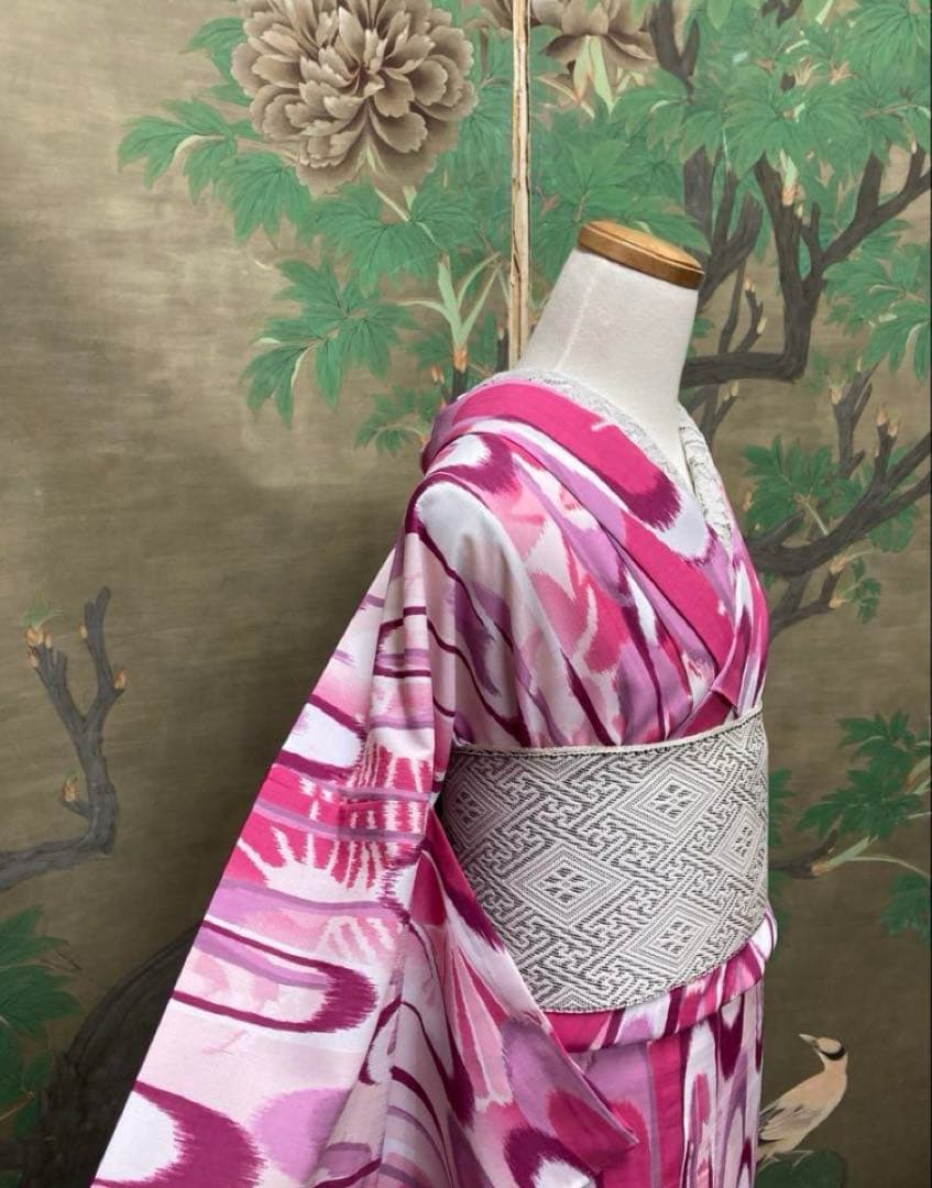 新品未使用　ぼかし モダン単衣　浴衣　セオアルファブランド撫松庵　絞り綿帯付き