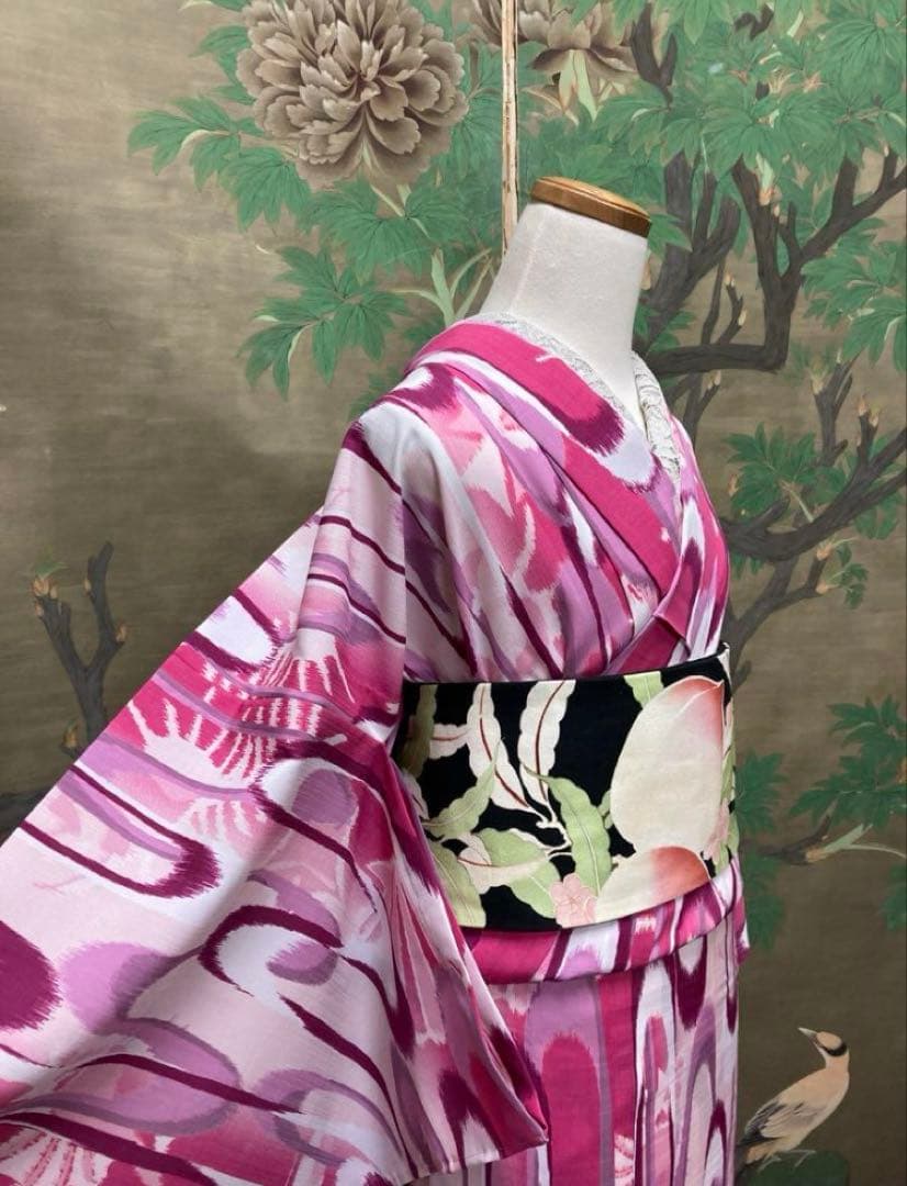 新品未使用　ぼかし モダン単衣　浴衣　セオアルファブランド撫松庵　絞り綿帯付き