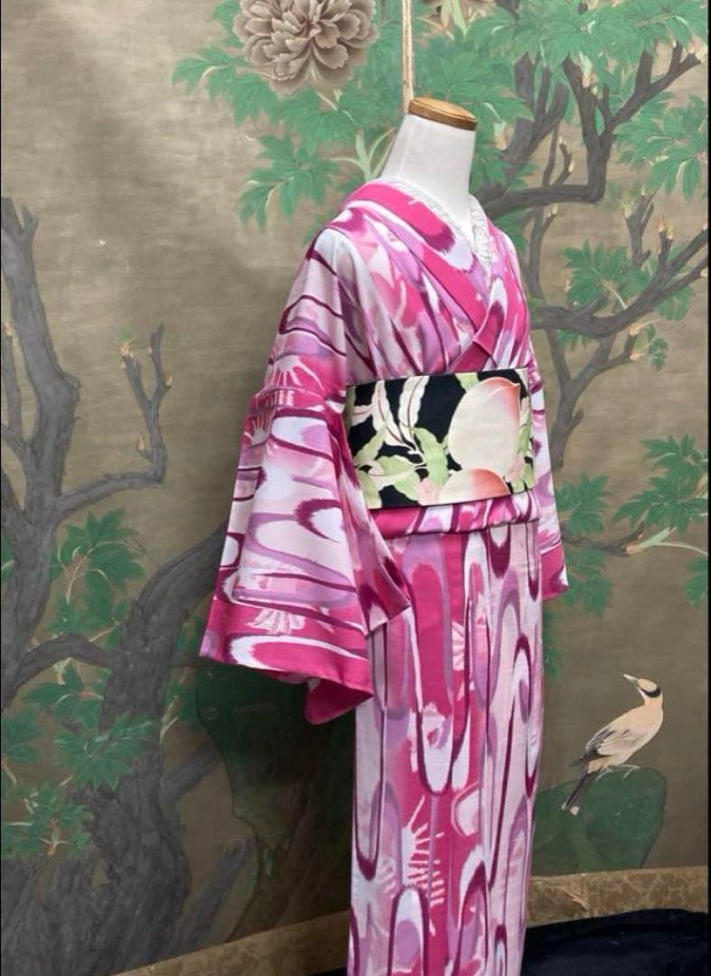 新品未使用　ぼかし モダン単衣　浴衣　セオアルファブランド撫松庵　絞り綿帯付き