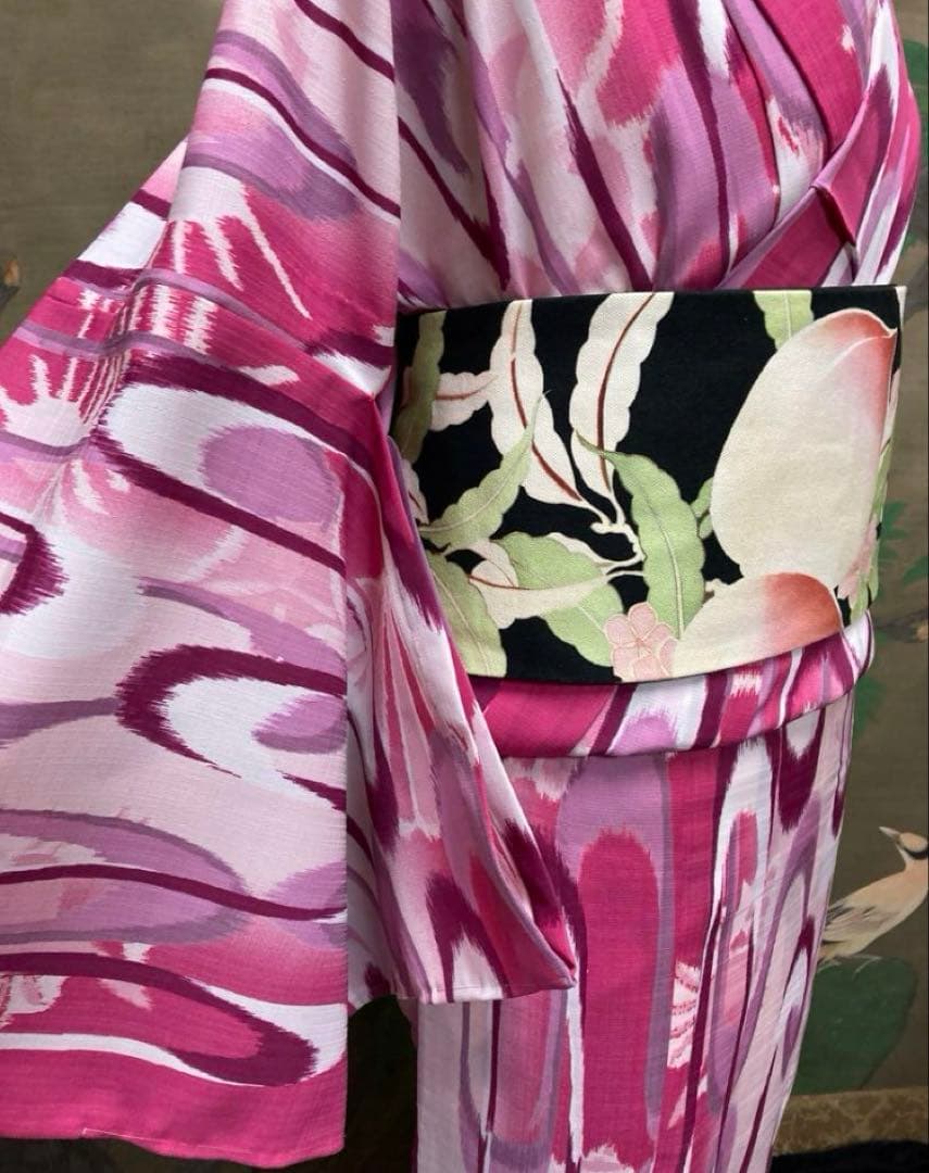 新品未使用　ぼかし モダン単衣　浴衣　セオアルファブランド撫松庵　絞り綿帯付き