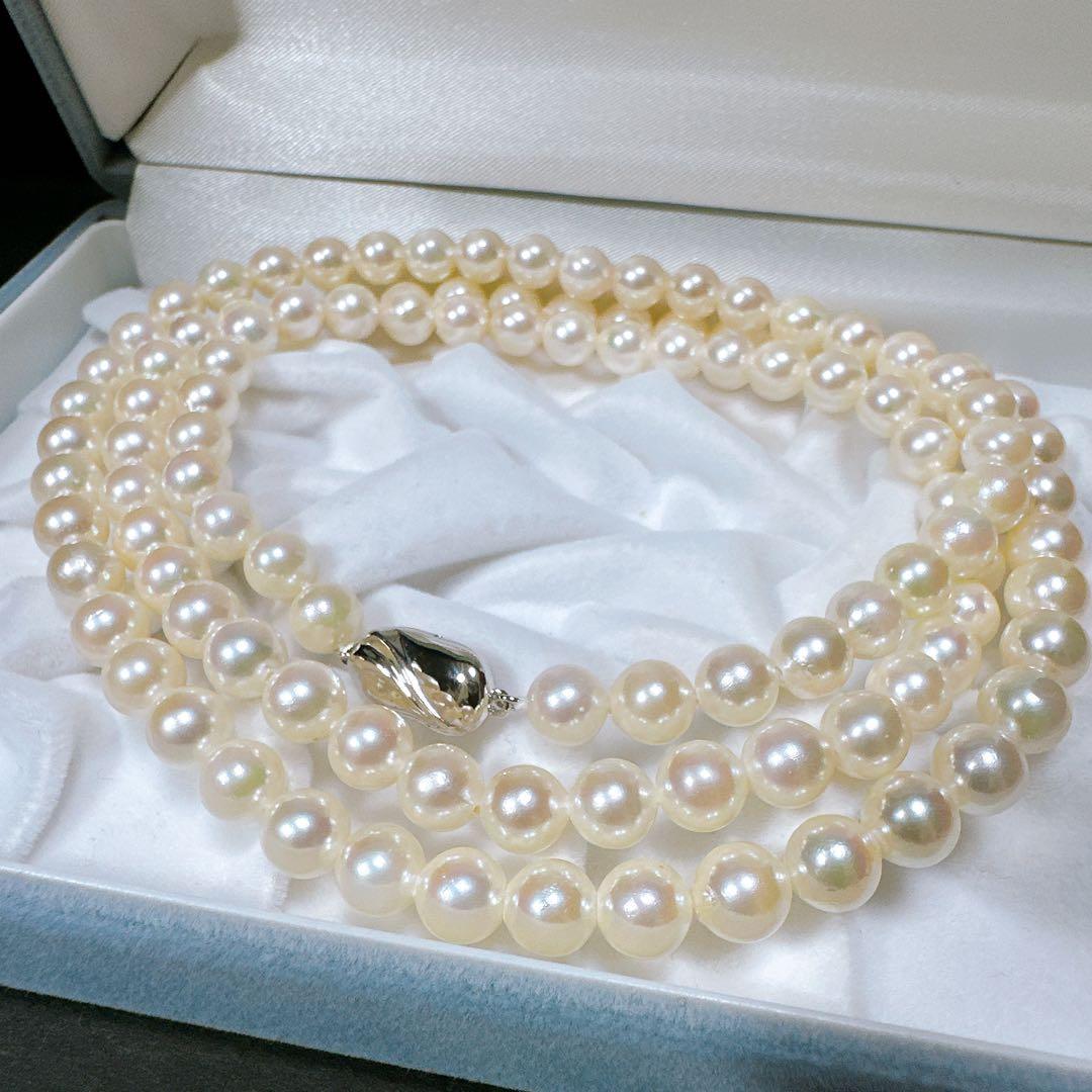 ロング 本真珠 あこや パール ネックレス シルバー刻印 80cm