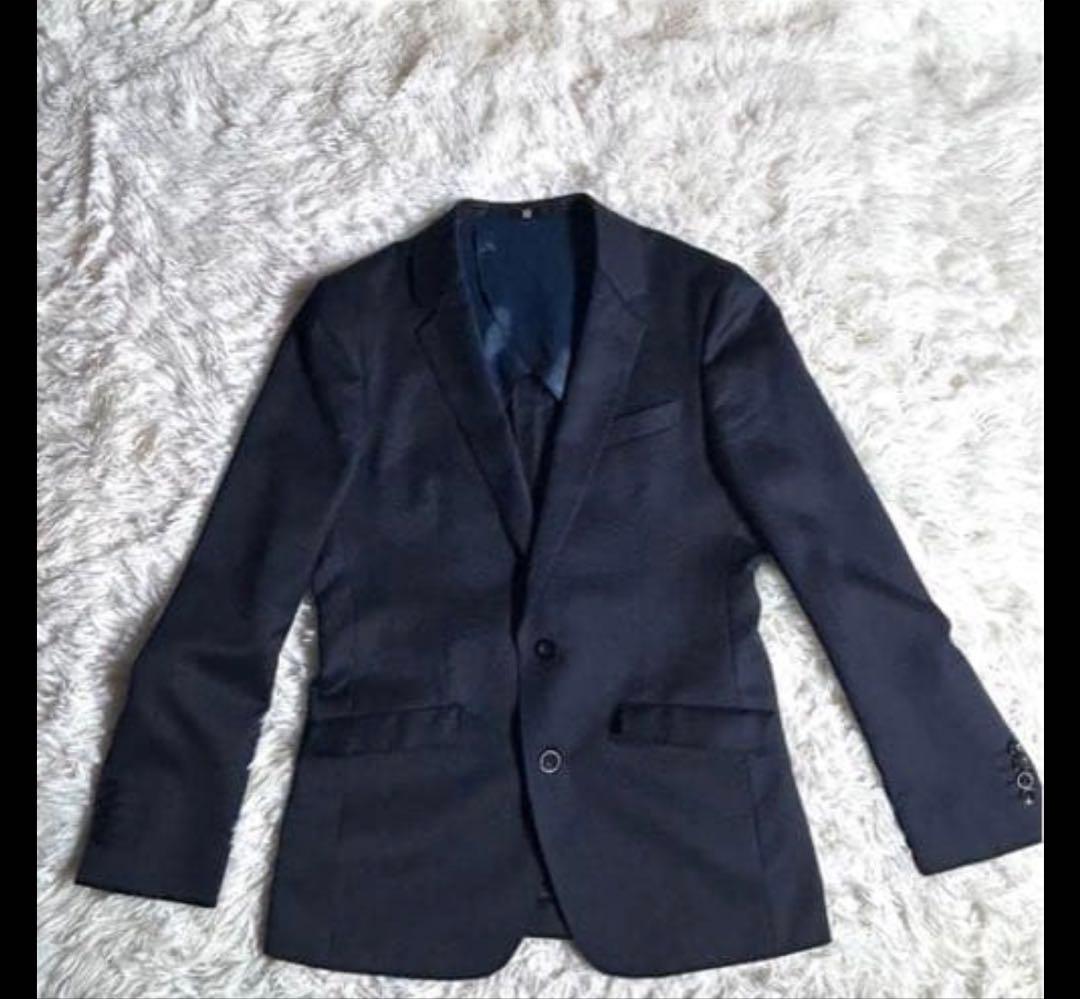 スーツセレクト ビジネススーツ ネイビー シルク混 セットアップ ウール