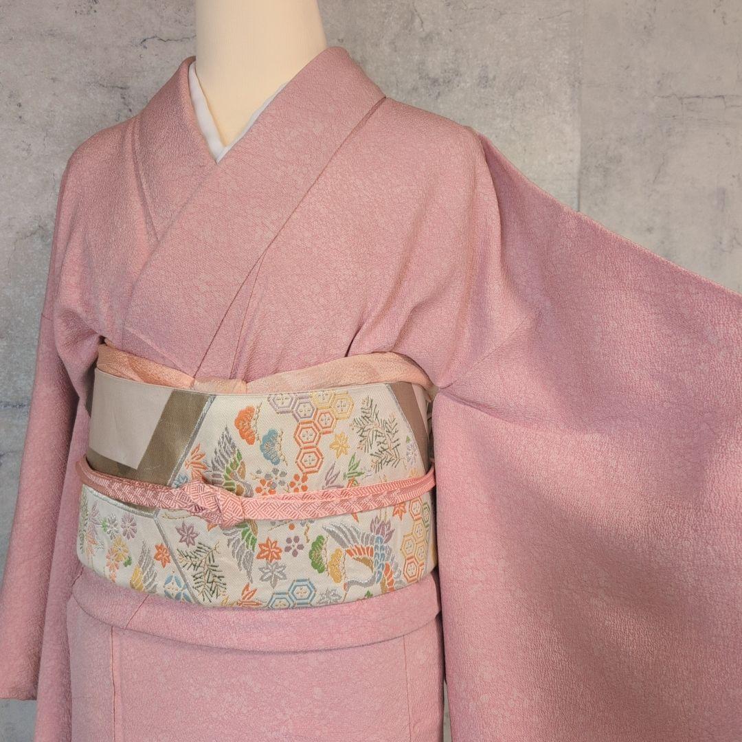 色無地　着物　フルセット　正絹　ピンク　スモールサイズ　Sサイズ　着物美品　F2