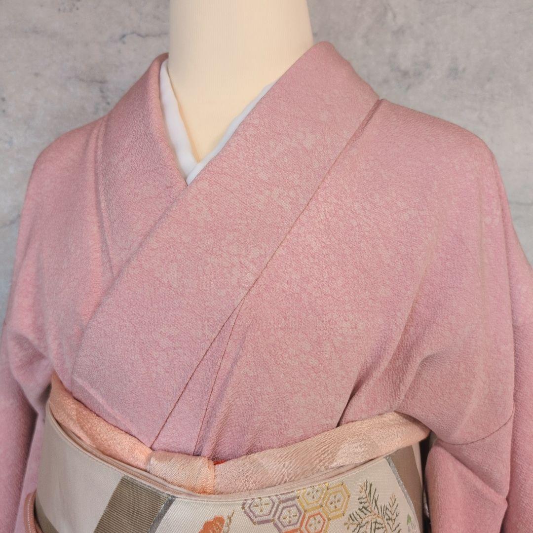 色無地　着物　フルセット　正絹　ピンク　スモールサイズ　Sサイズ　着物美品　F2