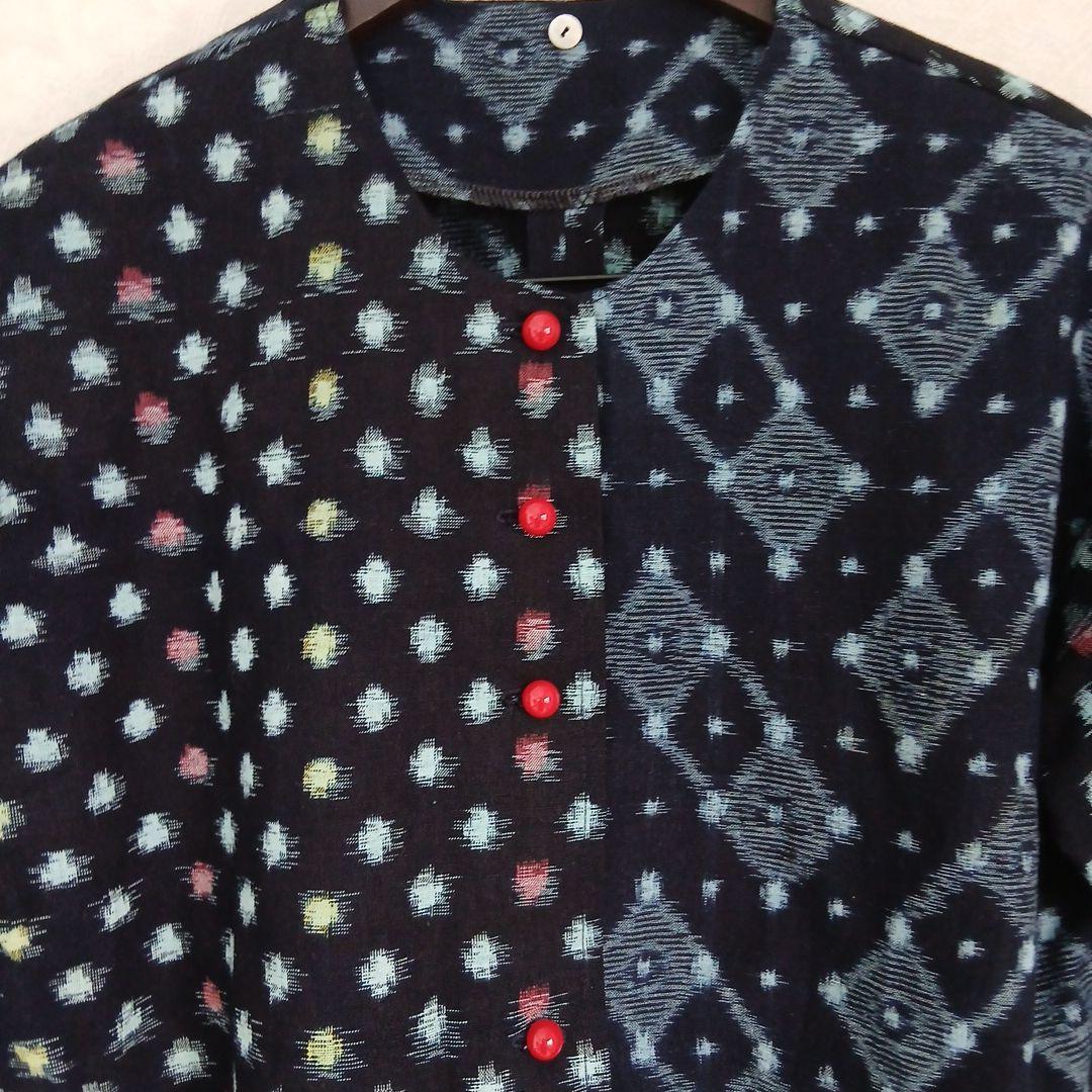 絣ロングワンピース(衿取り外しできる)(コート兼用)