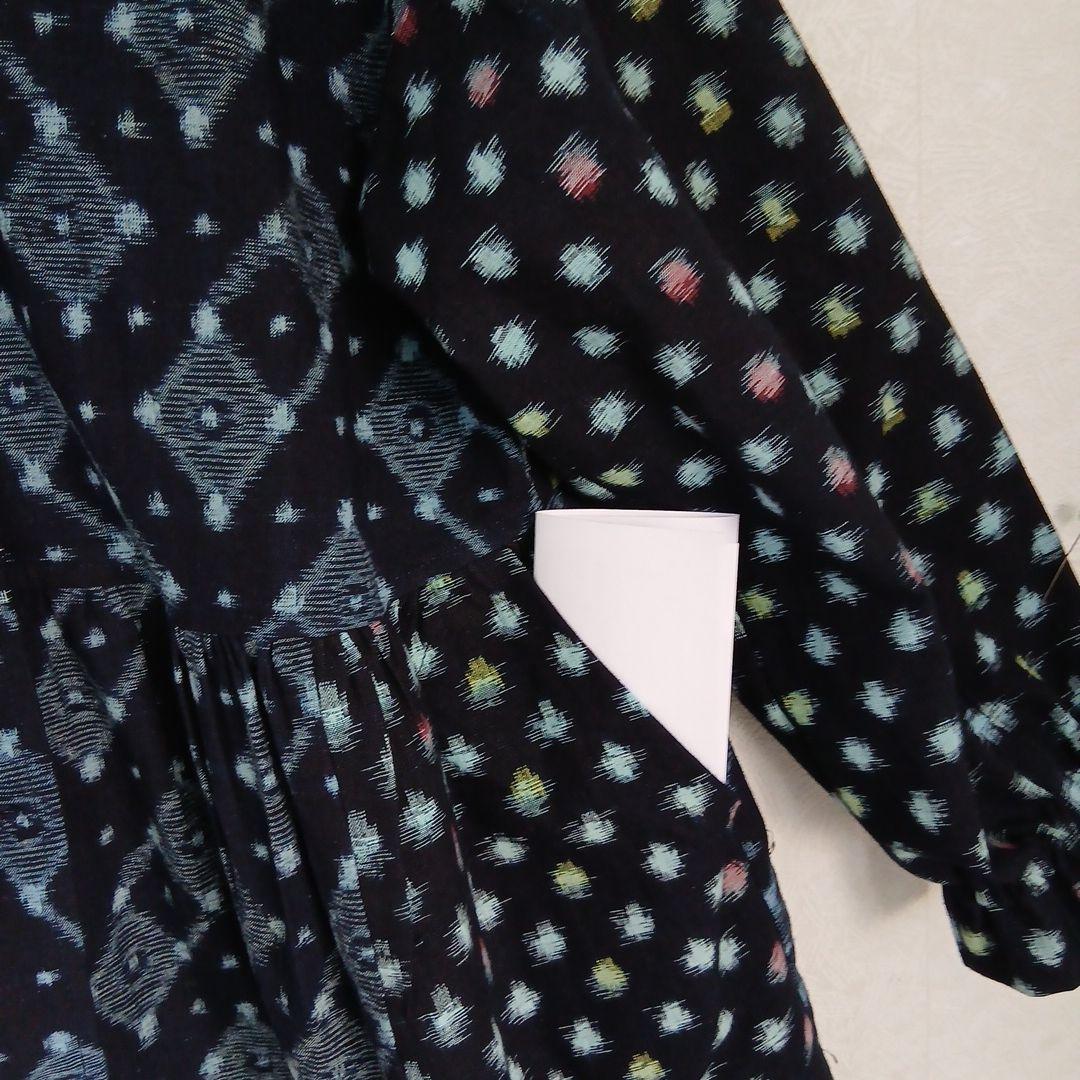 絣ロングワンピース(衿取り外しできる)(コート兼用)