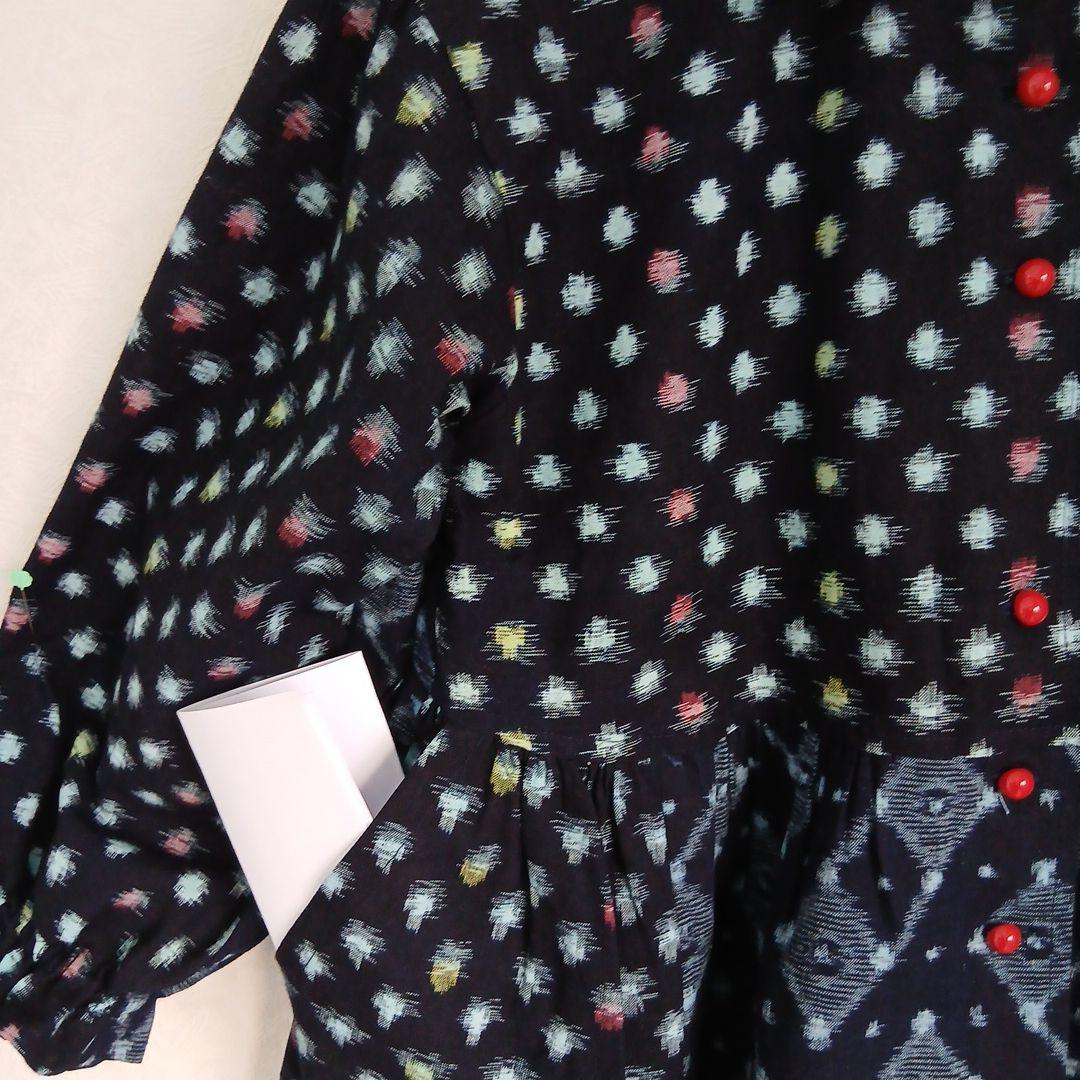 絣ロングワンピース(衿取り外しできる)(コート兼用)