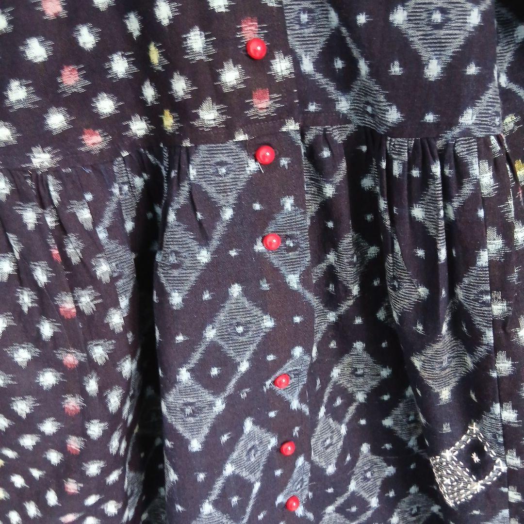 絣ロングワンピース(衿取り外しできる)(コート兼用)