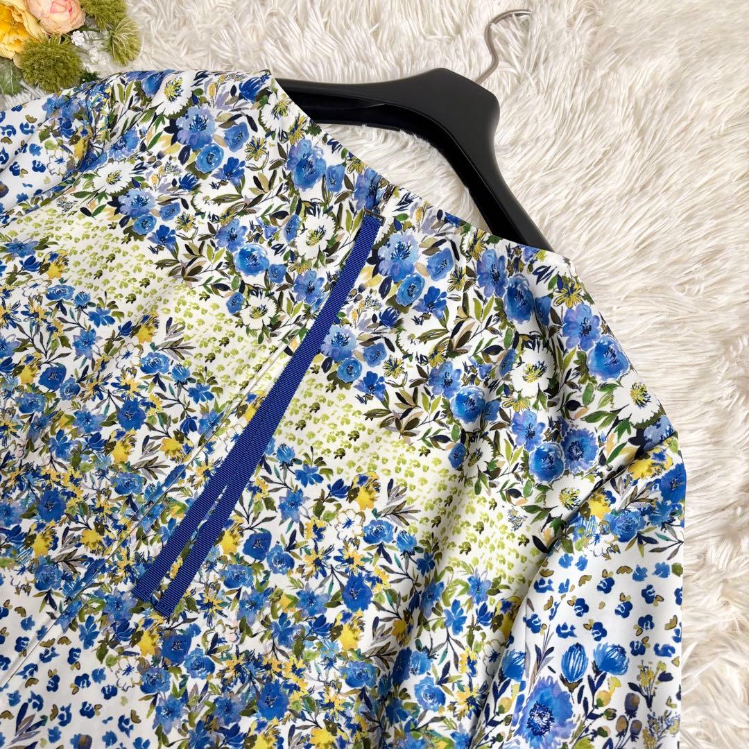 未使用級 23年♡レリアン 花柄プリントブラウス チュニック 13+ ヘムライン