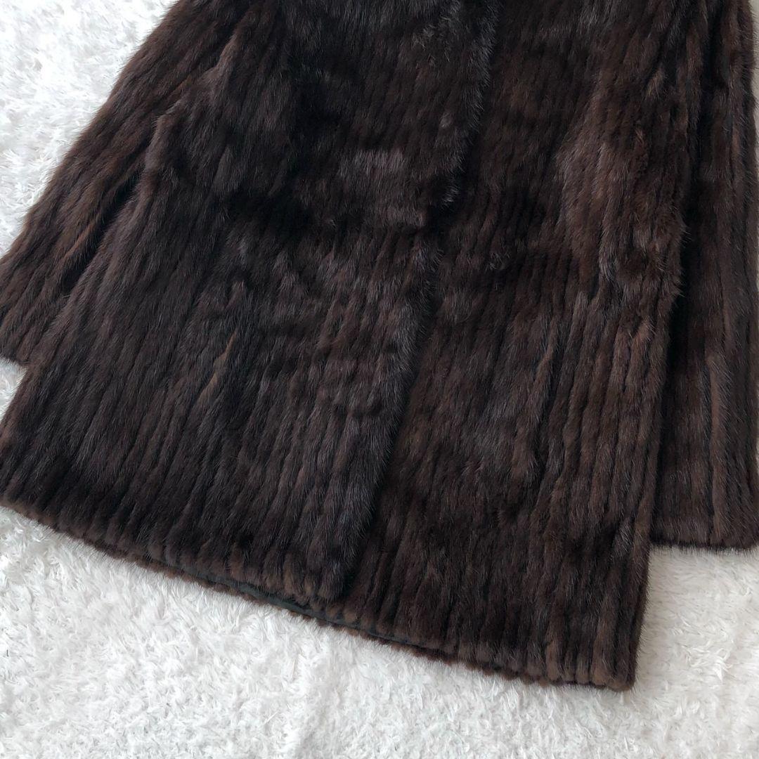 サガミンク ミンクコート ロング フレア L ダークブラウン 高級 モコモコ