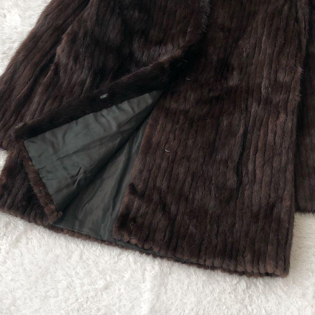 サガミンク ミンクコート ロング フレア L ダークブラウン 高級 モコモコ